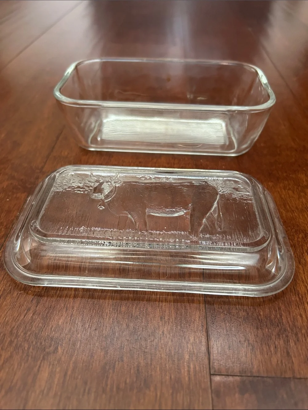 Vintage Arcoroc France Pressed Glass Butter Dish with Embossed Cow Lid